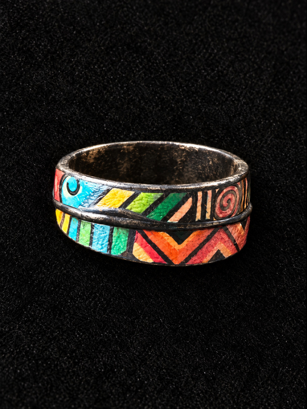 โ๏ธ Artisan-Style Ring | Rainbow Enamel Geometric | Size 9 ๐